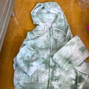 Green and white tie dye zip up from garage